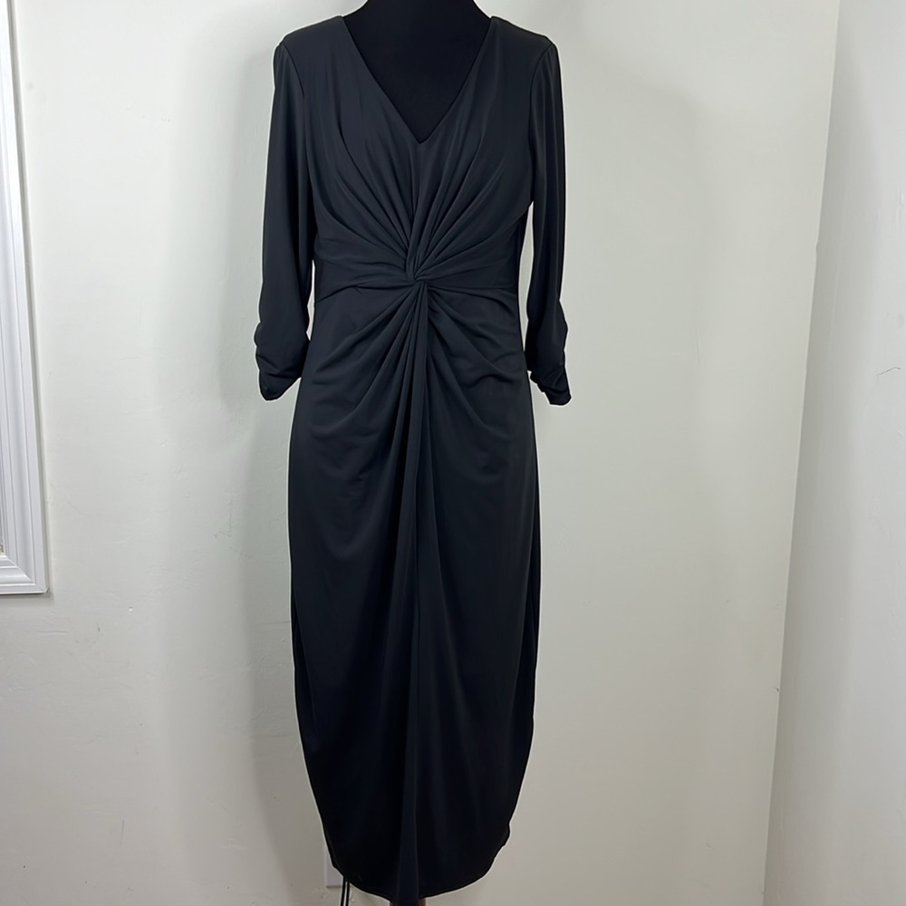 MISS TINA Black V-Neck MIDI Dress S